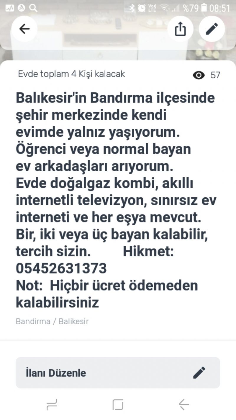 Bayan Ev Arkadaşları Arıyorum 